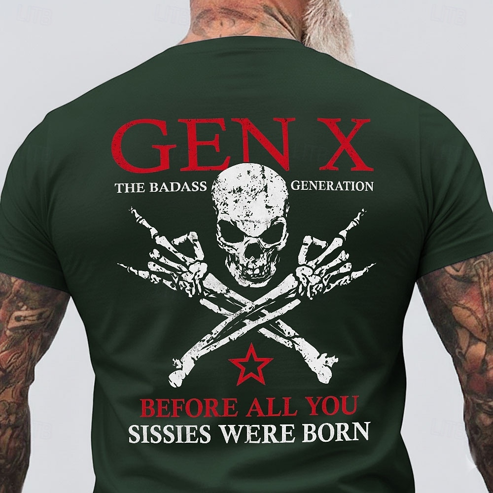 Herren Gen X – die coole Generation, bevor ihr alle Weicheier geboren wurdet – Totenkopf, gekreuzte Skeletthände, roter Stern, Vintage-Look, Used-Look, T-Shirt mit Grafikprint, Rundhalsausschnitt, 2026 - $18.99 –P2