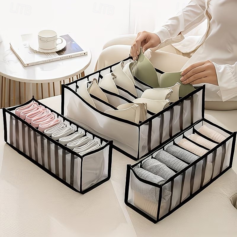 5-Piece Foldable Wardrobe Storage Boxes - Grid Underwear Storage Bags - Multi-Size Nylon Drawer Dividers for Underwear, Socks, and Ties, Stylish 2026 - $16.49 –P5