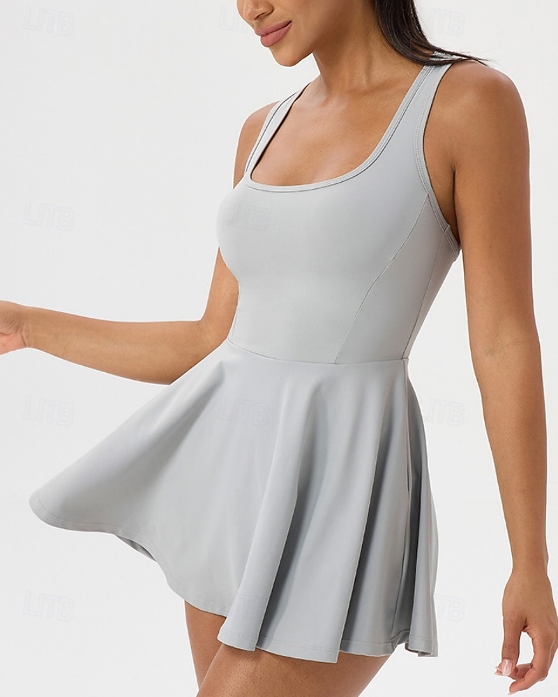 Women's Solid Colored Tennis Dress with Shorts Sports Dress Sleeveless Pocket Elastic Sweat-Wicking Breathable Tennis Golf Running Scoop Neck Dress Black White Green Tennis Clothing 2026 - $21.99 –P7