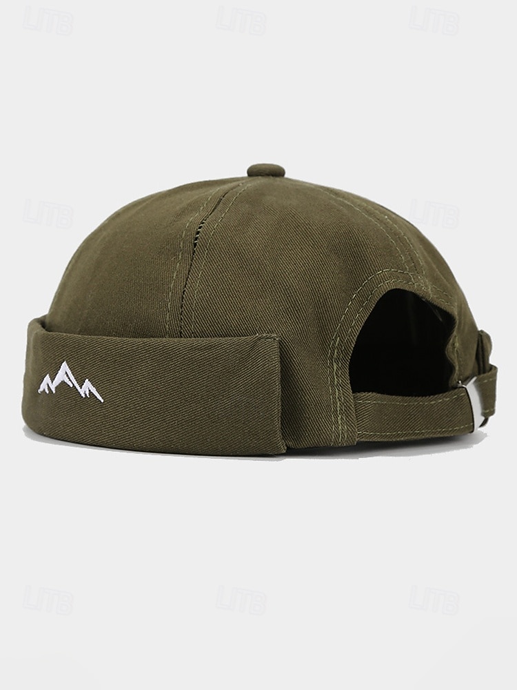 2026年 メンズポリエステル製ドッカーハット。つばのない調節可能なキャップで、山のモチーフが刺繍されています。複数のカラー展開で、旅行、アウトドアスポーツ、普段着、バケーションスタイルに最適です。  コレクション – $14.99 –P9