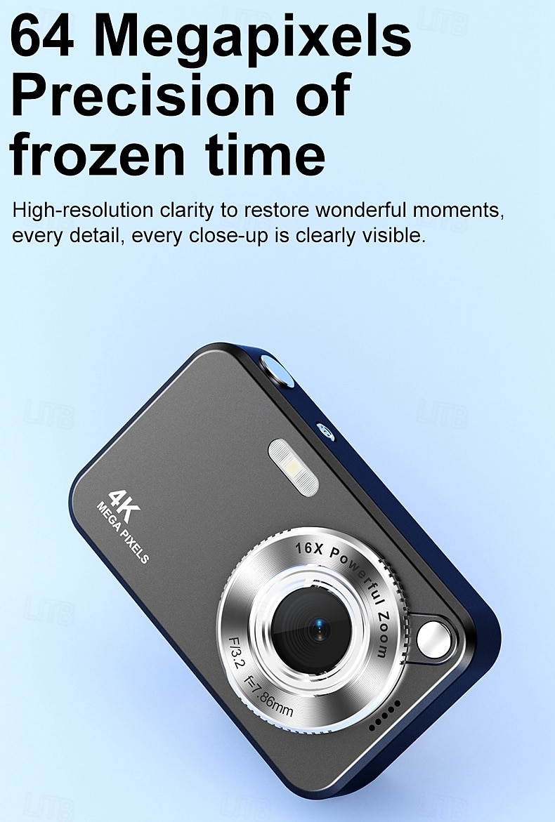 Câmera digital 4K para fotografia, 64MP, com foco automático, ideal para vlogs no YouTube, zoom de 16x, compacta, perfeita para estudantes, iniciantes e adolescentes. Câmera portátil do tipo "apontar de 2026 por $44.99 –P2
