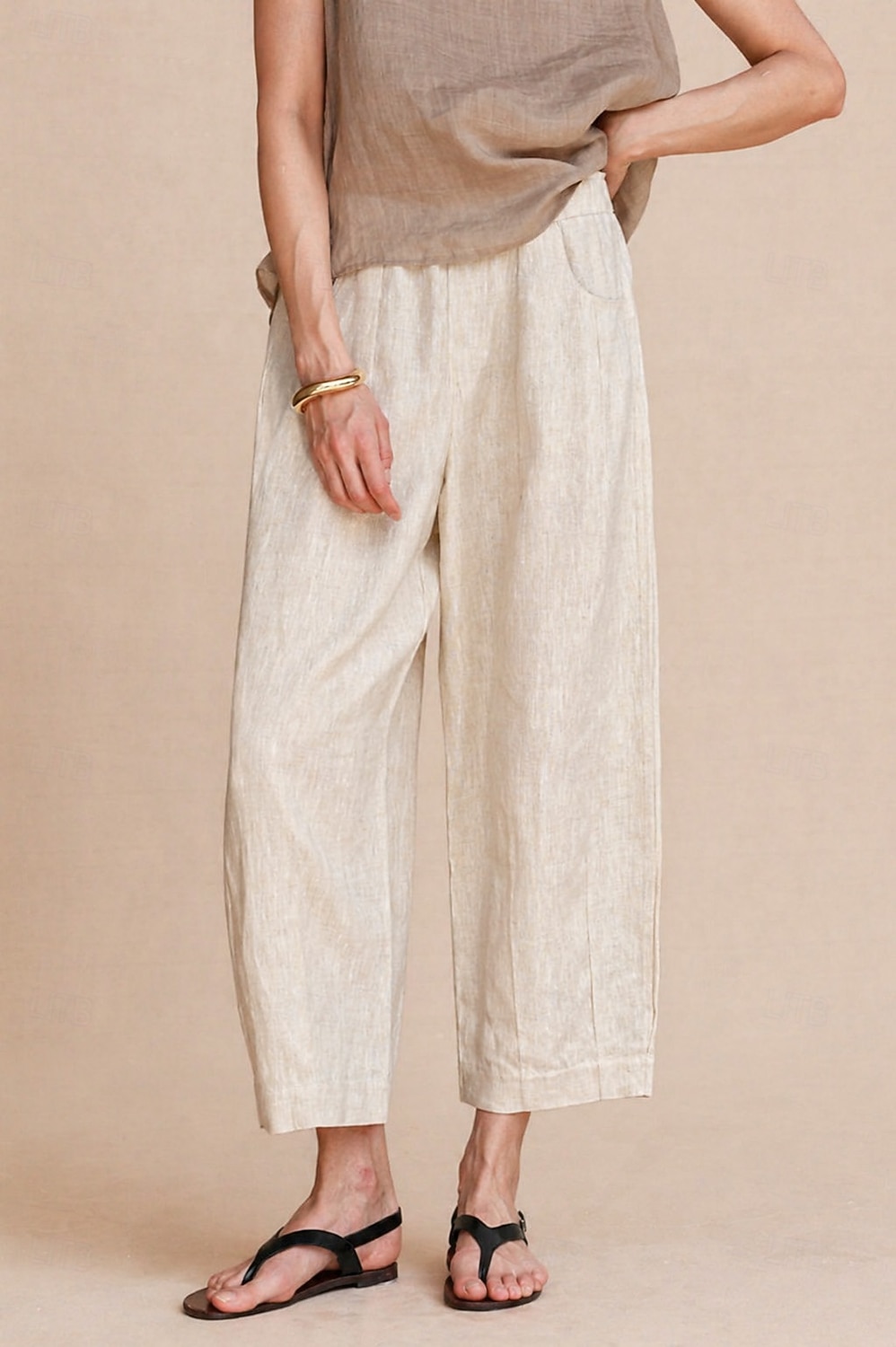 Women's 100% Linen Vacation Basic Ankle-Length Mid Waist Plain Breathable Inelastic Daily Flaxen gray-green White Spring Loose Fit 2026 - $74.99 –P8