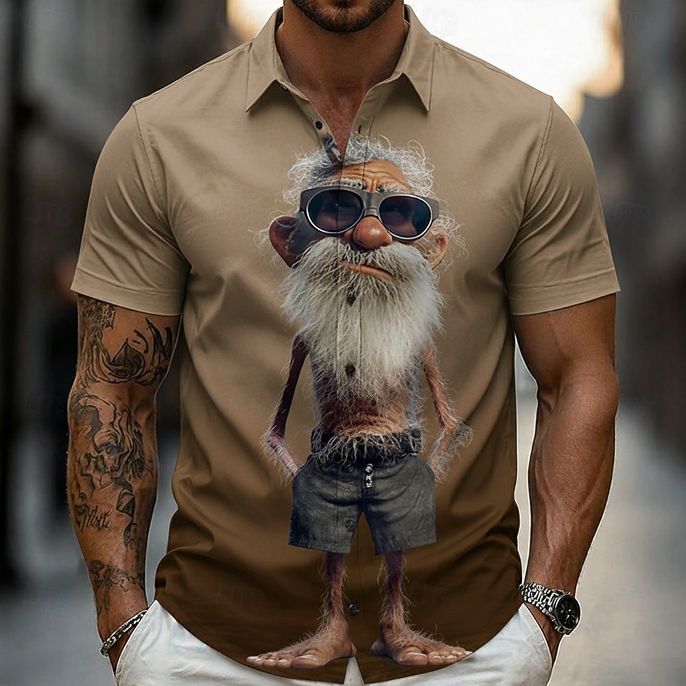 Herr Seriefigurer Rolig Gammal man Skjorta Sommarskjorta Knapp upp skjorta Kortärmad Vintage retro Dagligen Utomhus Semester Sommar Vår Nedvikt 3D-utskrift krage skjortor Blå Kaki Grå 2026 - $25.99 –P3