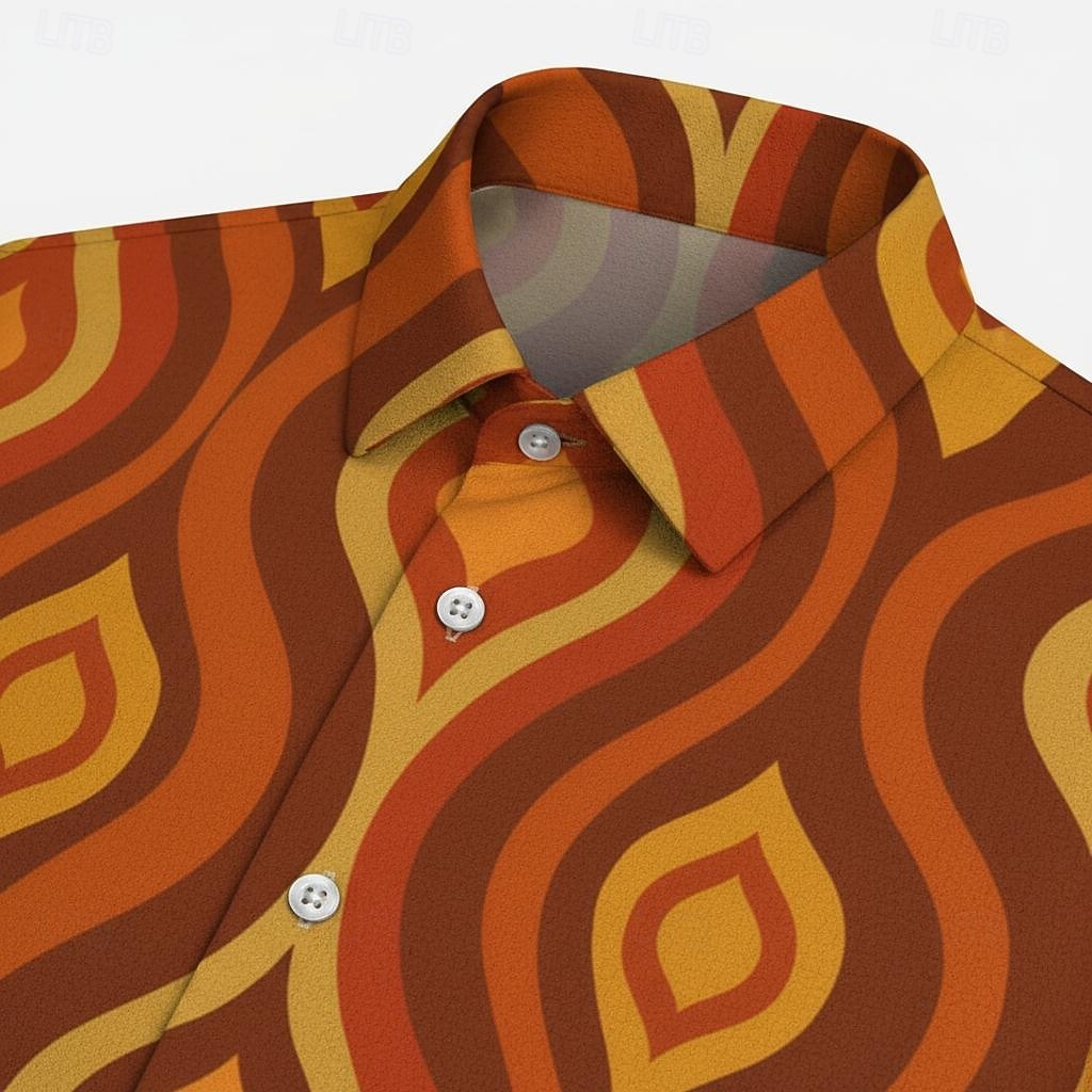 Retro Vintage Hippie 1970s Shirt Short Sleeves Hippie Geometric Lines / Waves Fancy Dress Men's Music Festival Party Daily Wear Adults' Shirt Spring & Summer 2026 - $23.99 –P4