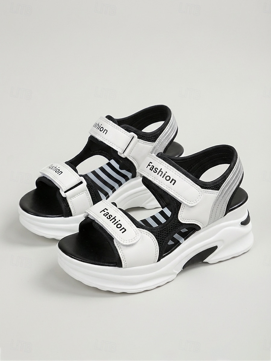Women's Color Block Platform Sport Sandals – Adjustable Hook & Loop Straps, Chunky Sandals for Park Walking, Travel & Everyday Wear 2026 - $29.99 –P1