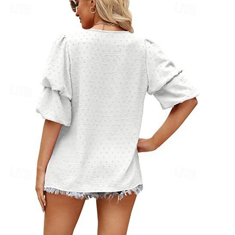Mulheres Camisa Social Blusa Tops de chiffon Tecido à moda Básico Clássico Manga Curta Manga Princesa Decote V Tops regulares Casual Diário Feriado Azul Preto Branco Vinho Verde Escuro Verão Primavera de 2026 por $18.49 –P11
