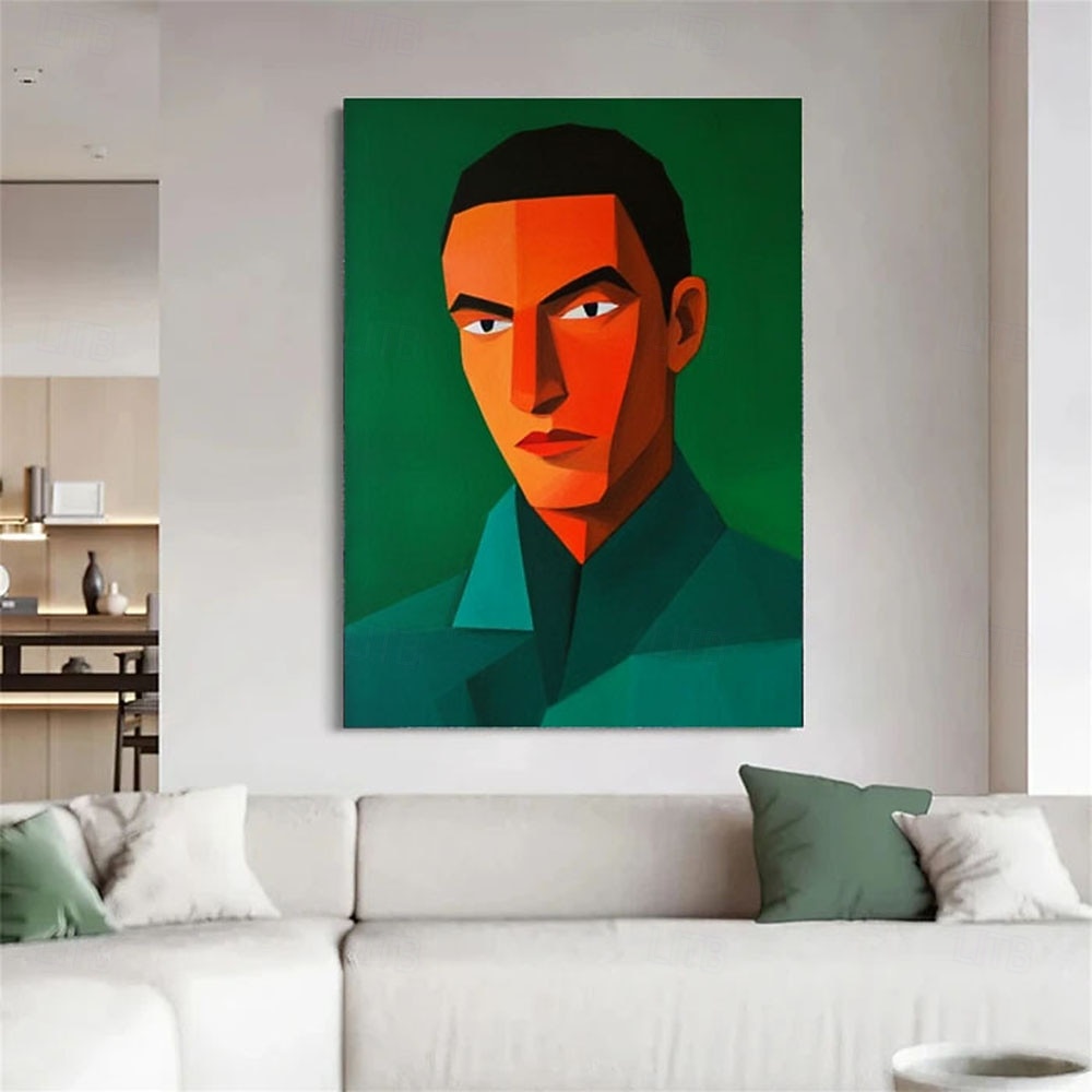 Modern Abstract Portrait Painting Green Orange Figure Wall Art Cubist Face Canvas Contemporary Large Man Artwork Decor 2026 - $126.99 –P3