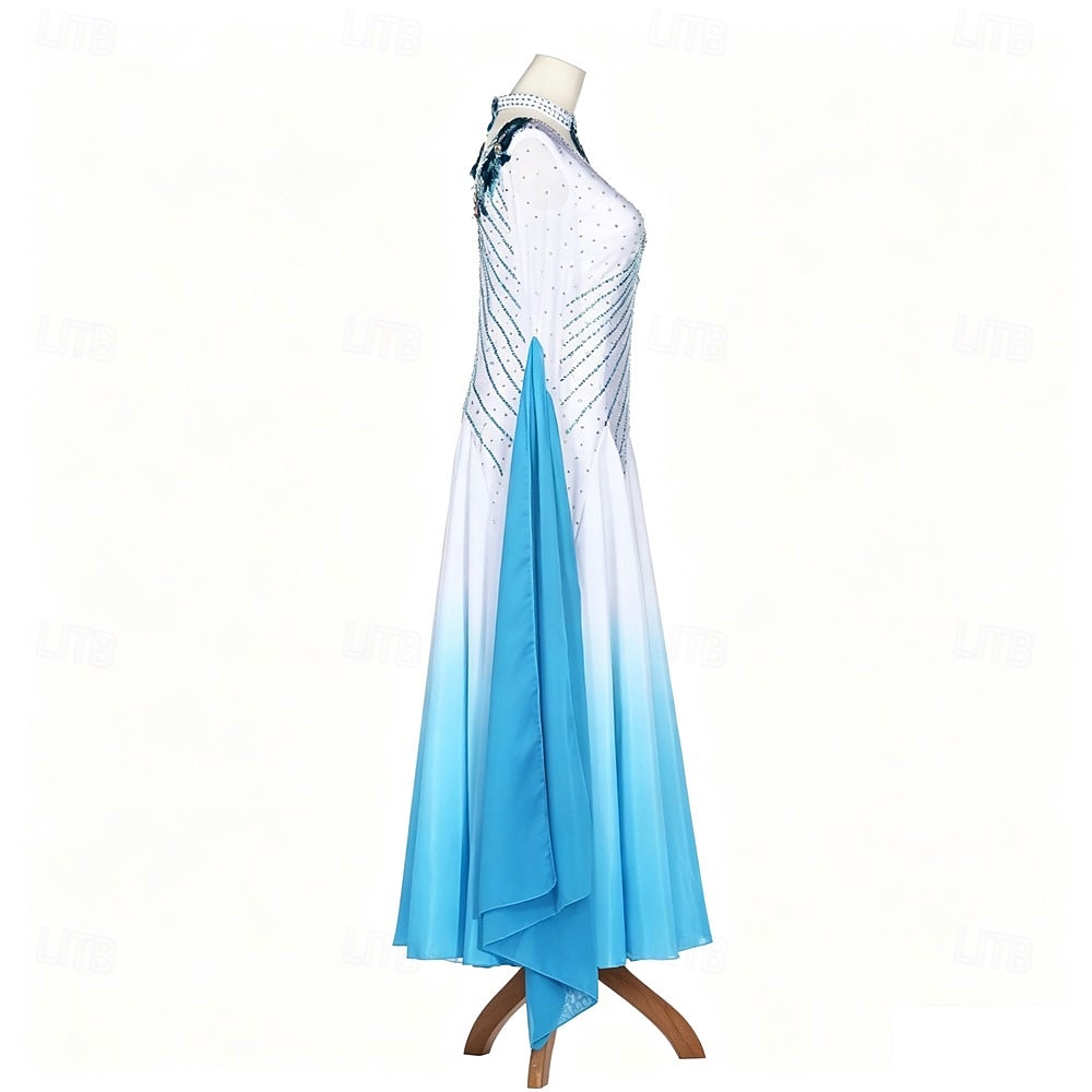 Gesellschaftstanz Kleid Strass Falten Spleißen Damen Party Training Leistung Langarm Hoch Spandex Polyester 2026 - $472.29 –P3