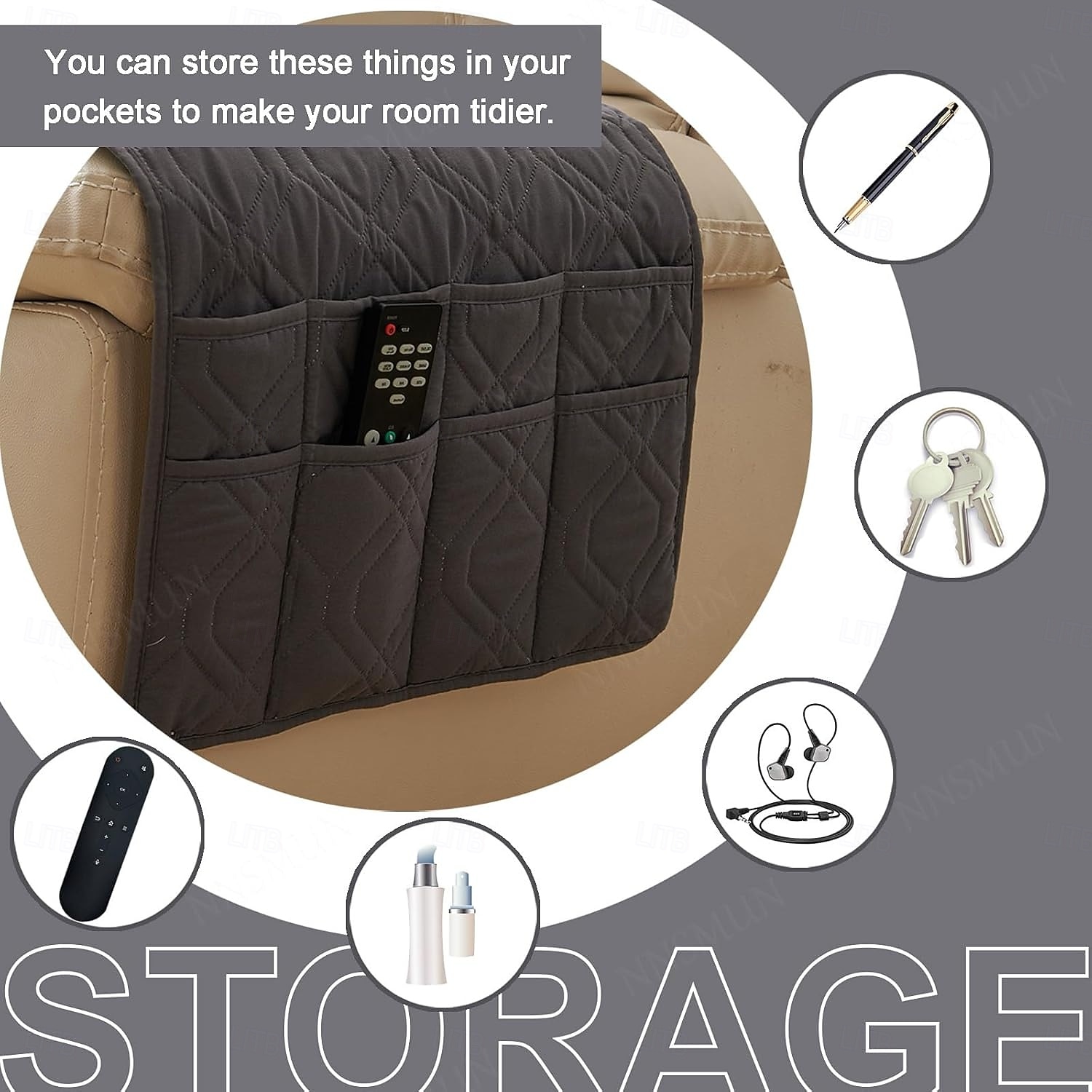 Voděodolný organizér na loketní opěrku pohovky s úložnými kapsami multifunkční potah na loketní opěrku pohovky proti poškrábání ochrana pro domácí mazlíčky protiskluzová podložka na loketní opěrku, 2026 - $53.99 –P3