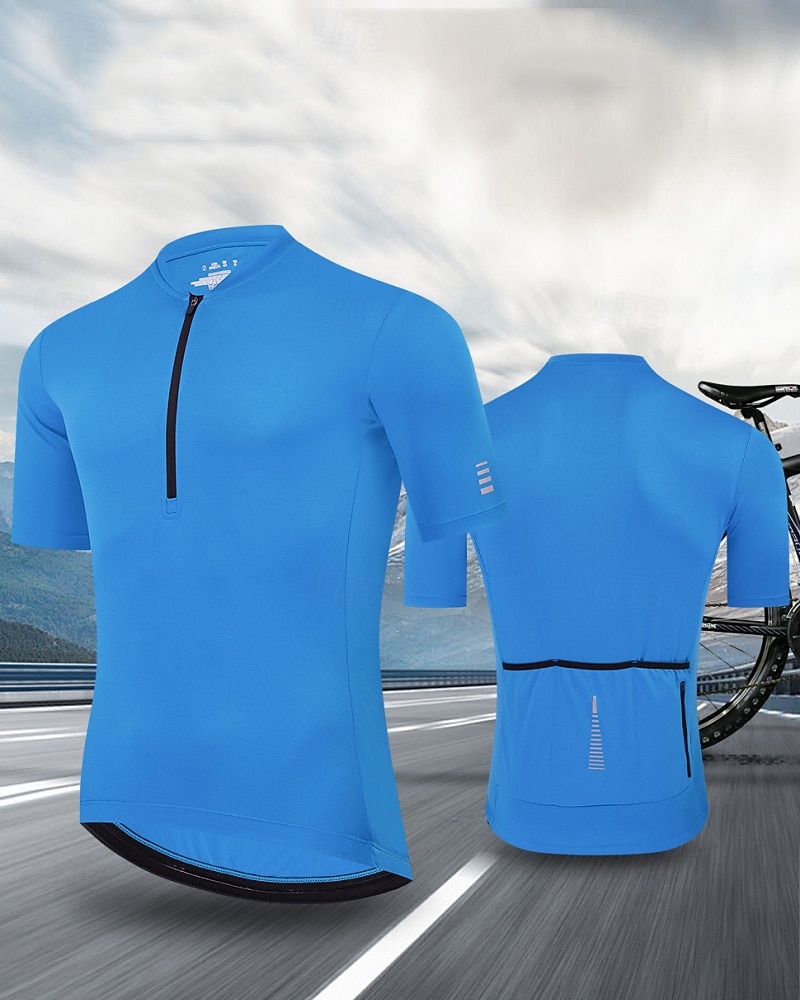 Męskie Koszulka rowerowa Jeden kolor Krótki rękaw Rower Dżersej Top z 3 tylnymi kieszeniami Odporny na UV Szybkie wysychanie Kieszeń na plecach Odvádí pot Sport Czarny Biały Czerwony Odzież 2026 - $26.99 –P1