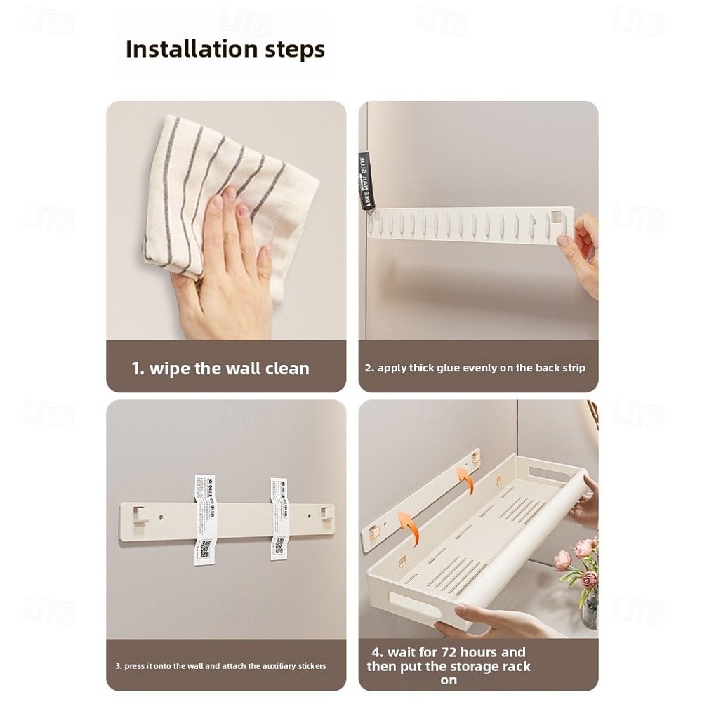 Prateleira de parede para banheiro, estilo creme, 30/40/50 cm – organizador para pia e vaso sanitário, sem necessidade de furar, economiza espaço, durável, fácil de instalar, perfeito para organizar o de 2026 por $18.99 –P12
