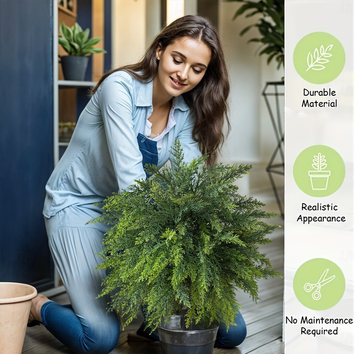 2026年 人工杉の木、高さ20.9インチの人工緑葉、地面に差し込むスパイク付き、リアルな屋内/屋外のホームデコレーション、プランターや庭の装飾、使いやすい床飾り  コレクション – $27.99 –P2