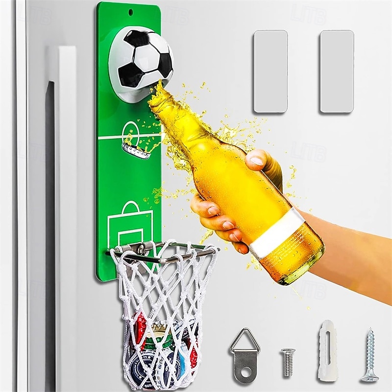 Ouvre-bouteille magnétique amusant en forme de ballon de foot/basket pour le frigo ou le mur, ouvre-bouteille mural avec filet de récupération des capsules, cadeau sportif original pour papa, petit de 2026 ? $36.99 –P1
