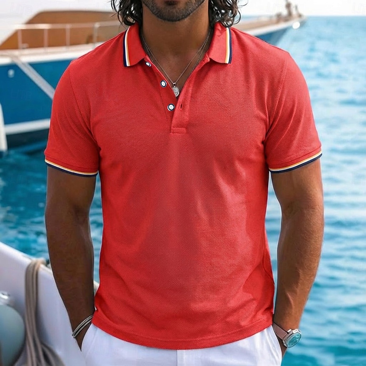 Per uomo Maglia da golf Polo Piqué Casuale Affari Colletto Polo a Coste Manica Corta Moda Essenziale Tinta unica Blocco di colori Bottoni Estate Primavera & Autunno Vestibilità regolare Blu azzurro del 2026 a $16.49 –P11
