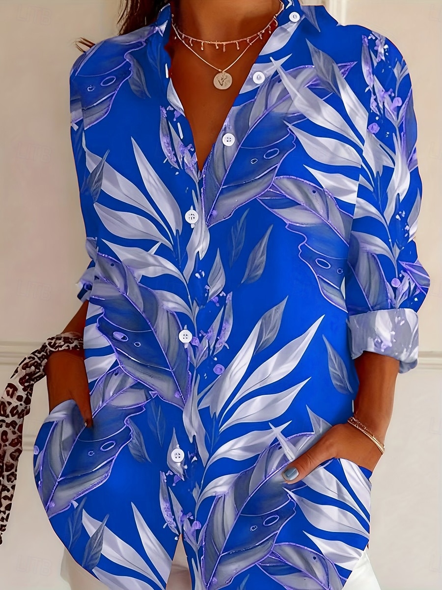 Damen Hemd Bluse Patchwork Knöpfe Druck Blumen Grafik Vintage Stilvoll Lässig Langarm Hemdkragen Lange Oberteile Lässig Täglich Blau Rote Purpur Grün Sommer Frühling Herbst Winter 2026 - $34.99 –P2