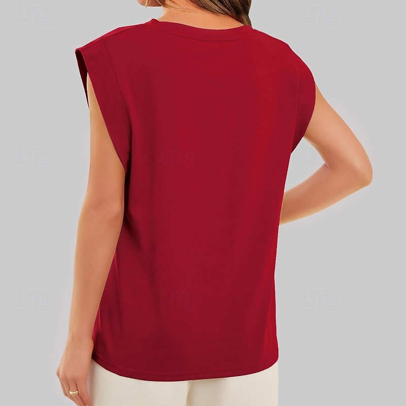 Mulheres Camiseta Côr Sólida Clássico Casual Sem Manga Gola Redonda Tops regulares Diário Para Noite Final de semana Preto Branco Vinho Verde Escuro Damasco Verão Primavera de 2026 por $22.99 –P13