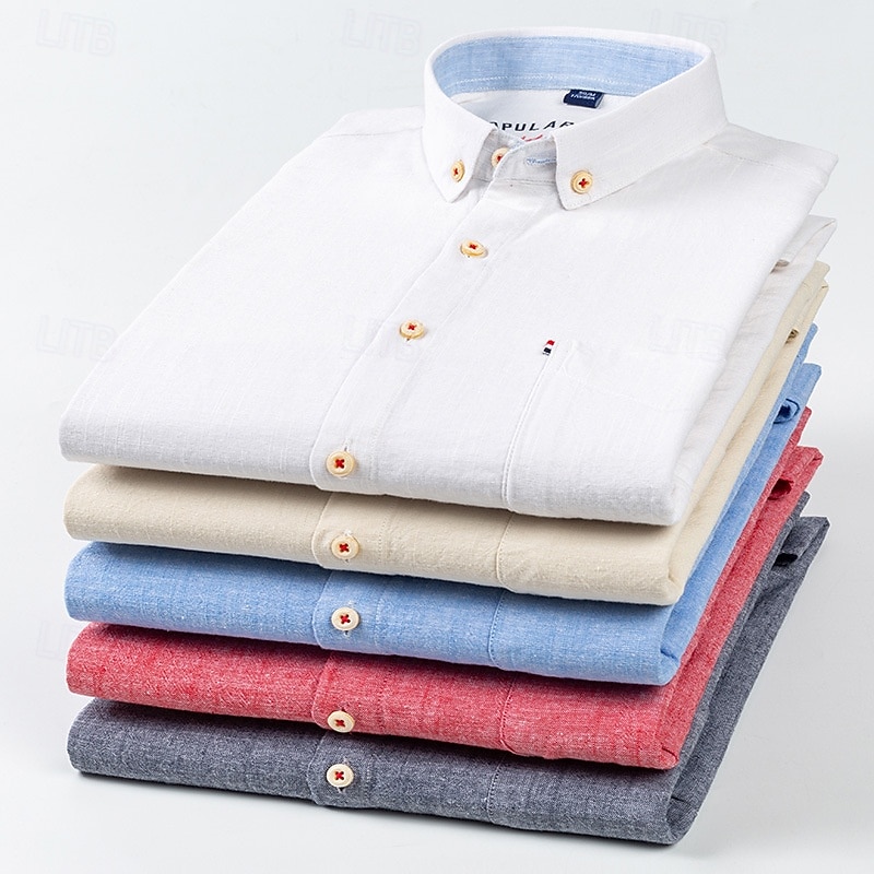 Per uomo Camicia Camicia di lino Camicia elegante Camicia button-down Blocco di colori Quotidiano Affari Blu Blu chiaro Bianco Rosso Manica Lunga Collo ripiegato Tutte le stagioni Abbigliamento del 2026 a $37.99 –P1