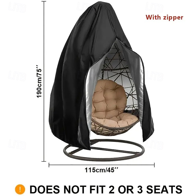 أغطية أثاث الفناء، أغطية كراسي الفناء البيضاوية بسحاب، غطاء كرسي خارجي مقاوم للماء والظروف الجوية القاسية، غطاء كرسي معلق مقاوم للرياح، 75 بوصة × 45 بوصة، أسود، عبوة واحدة 2026 - $22.99 –P5
