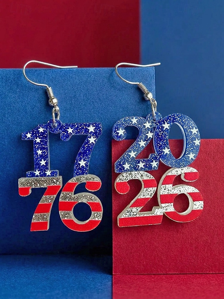 Women's Patriotic Acrylic Earrings 1776 2026 USA Flag Glitter Statement Earrings,Lightweight Red White Blue,Jewelry for Independence Day,America 250 Party,Multiple Styles 2026 - $7.99 –P7