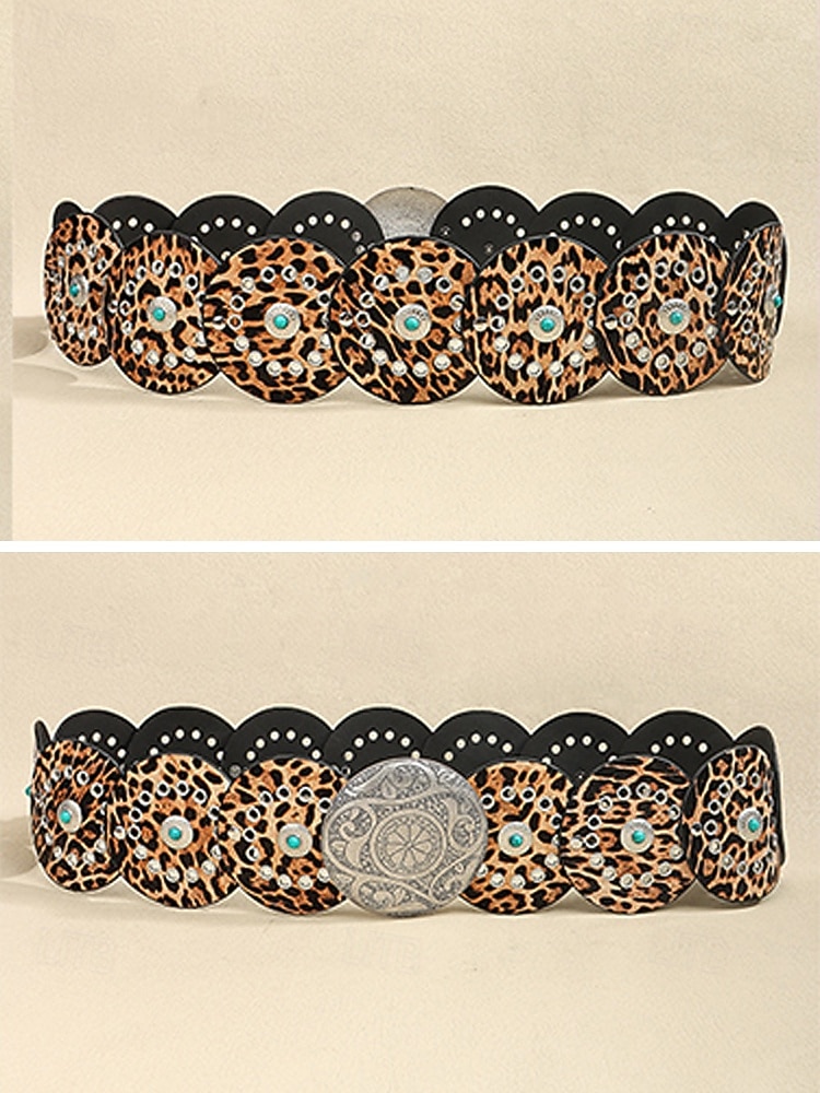 Boho-Gürtel mit runden Conchos für Damen, Western-Taillengürtel aus Kunstleder mit türkisfarbenen Nieten, Vintage-Gürtel mit Concho-Verzierung für Kleider, Festivals, Urlaub, Cowgirl-Look und lässige 2026 - $18.99 –P11