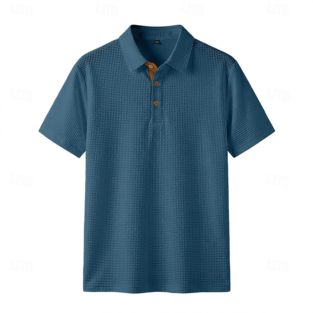 Hombre Polo de seda helada seersucker Con Texturas Casual Trabajo Diseño Manga Corta Básico Moderno Plano Jacquard Botones Primavera verano Azul Piscina Negro Blanco Azul cielo Gris Polo de seda 2026 - $22.99 –P4