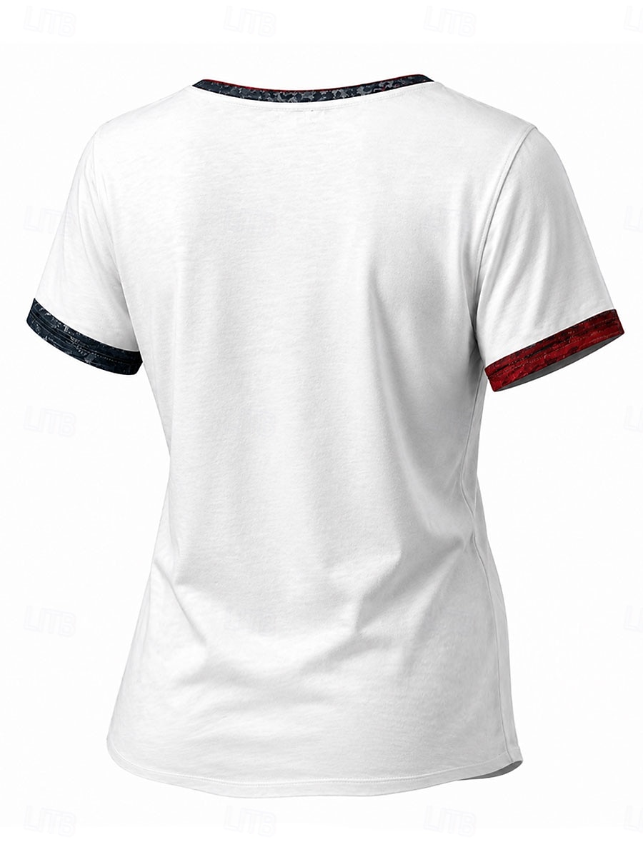 Dia da Independência Americana Mulheres Camiseta Imprimir Gráfico Letra Bandeira americana à moda Clássico Casual Manga Curta Decote V Tops regulares Casual Diário Azul Branco Cinzento Verão Primavera de 2026 por $21.99 –P3