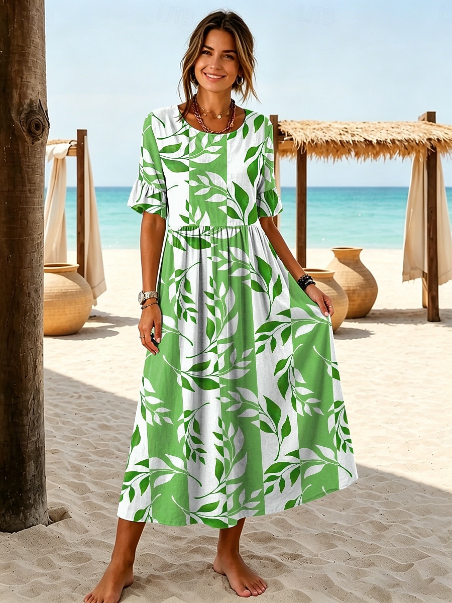 Women's Midi Dress Sundress Casual Dress A Line Dress Elegant Vacation Stylish Beach Holiday Regular Fit Floral Graphic Half Sleeve V Neck Blue Purple Green Khaki Summer Spring 2026 - $47.99 –P2