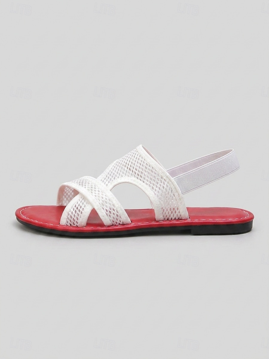 Sandalias planas de malla transpirable para mujer: zapatos de punta abierta con tiras cruzadas y cordones elásticos en la parte trasera, sandalias ligeras sin cordones para la playa, uso casual de 2026 - $19.99 –P3