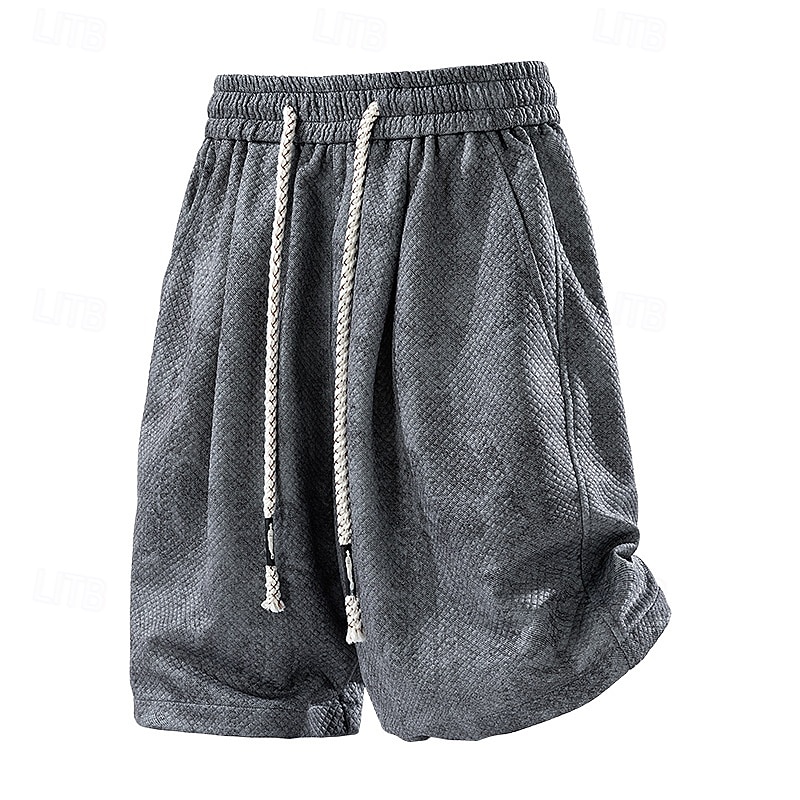 Men's Shorts Casual Shorts Textured Shorts Pocket Elastic Waist Plain Abstract Comfort Breathable Knee Length Casual Outdoor Beach Vacation Fashion Pink Apricot Stretchy 2026 - $21.99 –P5