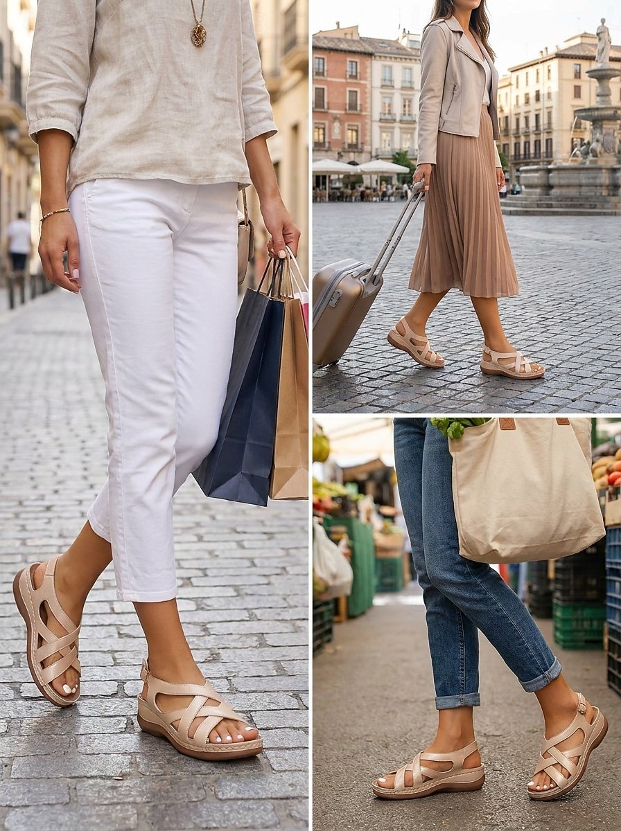 Comfortabele dameswandelsandalen met een gedempt voetbed en verstelbare sleehak met gekruiste bandjes, ideaal voor winkelen, reizen en dagelijks gebruik. 2026 - $19.99 –P1