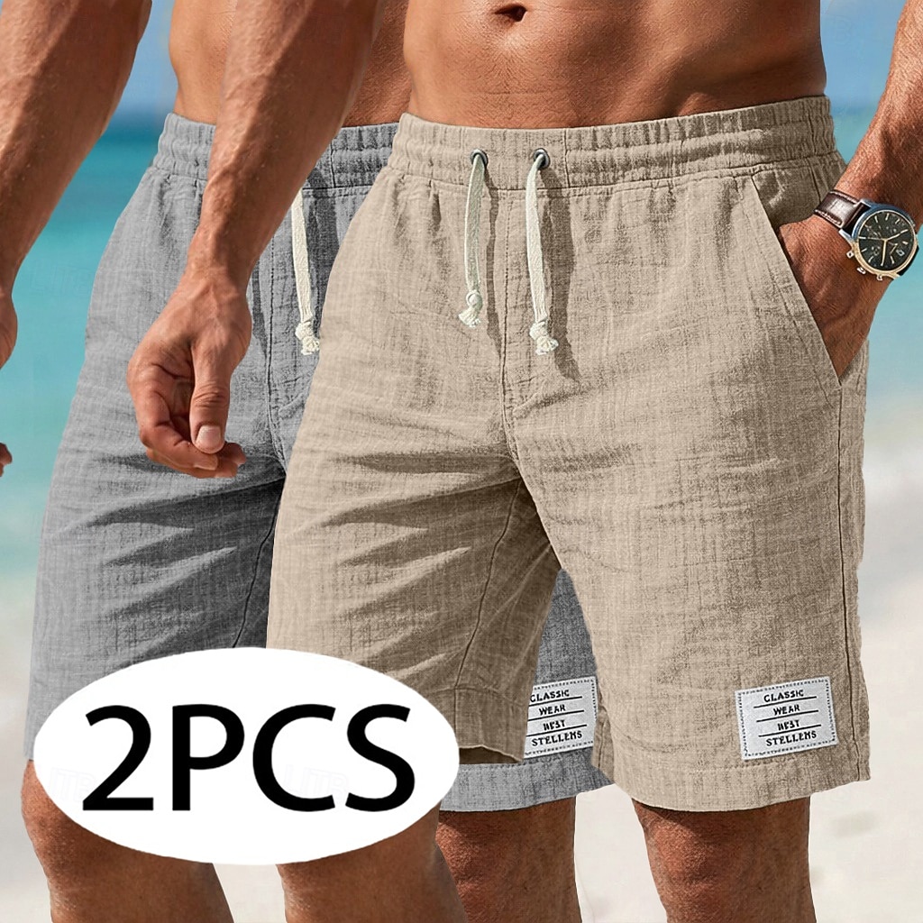 Men's Shorts Summer Shorts Beach Shorts Casual Shorts Drawstring Elastic Waist Plain Comfort Breathable Knee Length Casual Daily Outdoor Fashion Retro Vintage Gray+Khaki Blue+Navy Blue Micro-elastic 2026 - $35.99 –P1