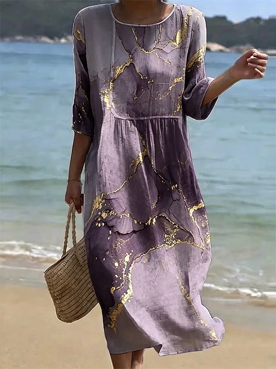Dames Halflange jurk Hemdjurk Zonnejurk Vakantie Casual Strandstijl Strand Uitgaan Ruim Passend Ombre Grafisch Abstract 3/4 mouw Ronde hals blauw Blozend Roze Paars Groen Zomer Lente 2026 - $41.99 –P2