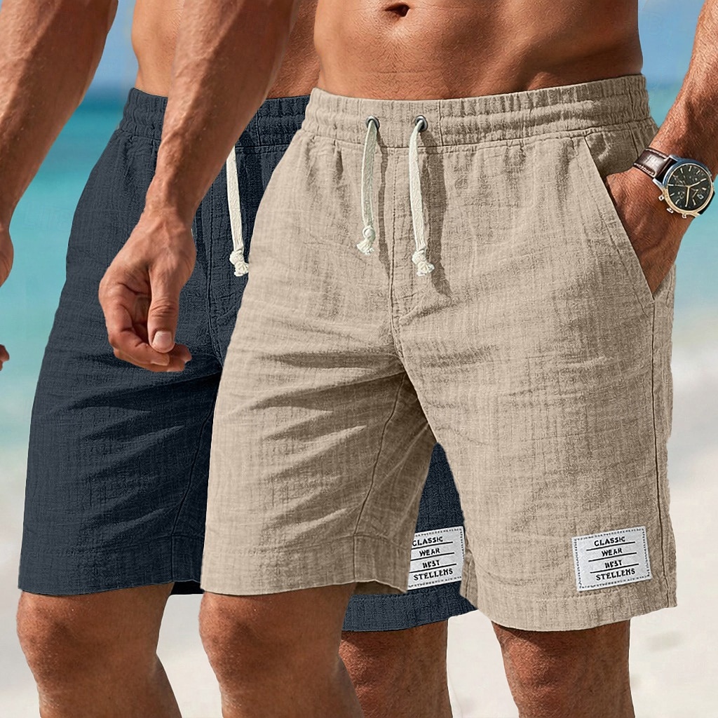 Men's Shorts Summer Shorts Beach Shorts Casual Shorts Drawstring Elastic Waist Plain Comfort Breathable Knee Length Casual Daily Outdoor Fashion Retro Vintage Gray+Khaki Blue+Navy Blue Micro-elastic 2026 - $35.99 –P4