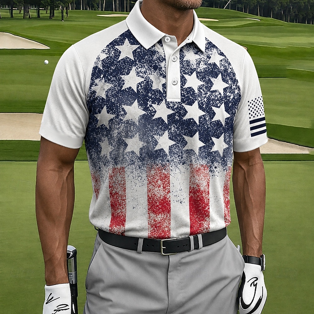 Ziua Independenței Americane cămașă polo pentru bărbați cu steagul american mânecă scurtă cămașă polo guler casual athleisure purtare zilnică ținută de festival imprimare 3D butoane primăvară și vară 2026 - $22.99 –P1