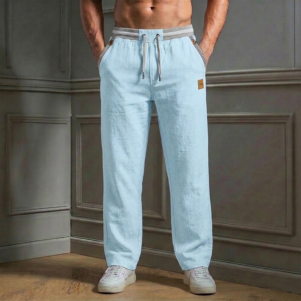 Hombre Pantalones de lino Pantalones Pantalones de verano Correa Cintura elástica Pierna recta Plano Comodidad Transpirable Longitud total Casual Diario Playa Vacaciones Moda Azul Piscina Caqui Rígido 2026 - $23.99 –P7