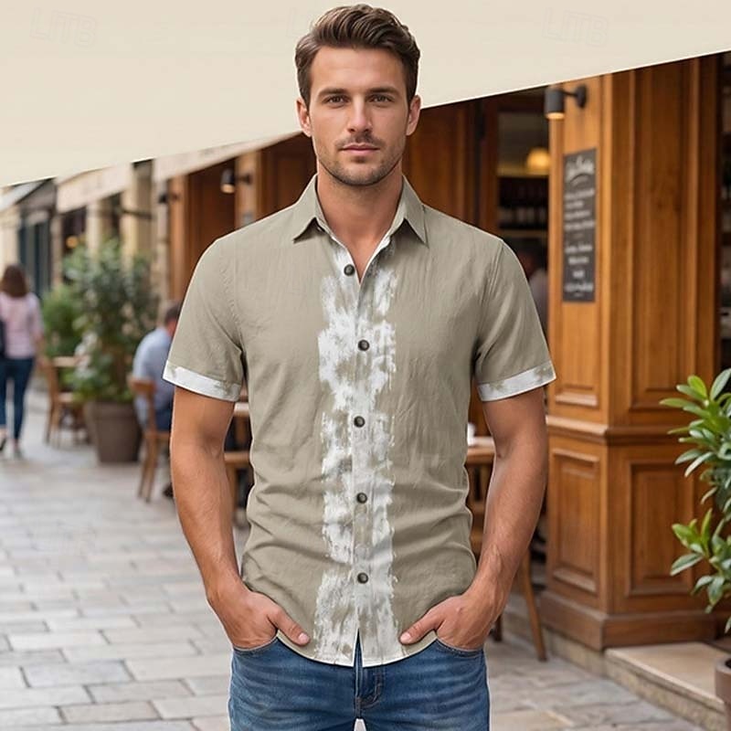 Men's Shirt Linen Shirt Viking Style Summer Shirt Button Up Shirt Solid Color Casual Vacation Blue Black White Khaki Short Sleeve Turndown Summer Spring Clothing Apparel 2026 - $26.99 –P5