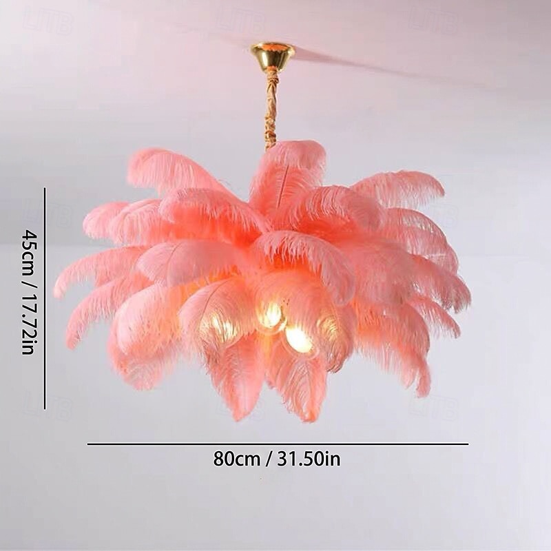 Lámpara colgante LED Lámpara de araña Precioso extra grande Ramo de plumas de avestruz de 80 cm Lámpara colgante de 5 luces Accesorio de iluminación montado romántico para restaurante Dormitorio 2026 - $749.99 –P1