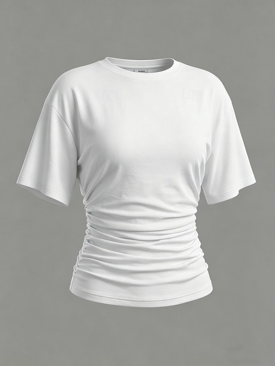 Mujer Camiseta Camiseta superior Frunce Color sólido Plano Vintage Moda Elegante Sin Mangas Manga Corta Cuello Barco Tops cortos Casual Diario Noche Azul Piscina Negro Blanco Rosa Gris Verano 2026 - $19.99 –P2