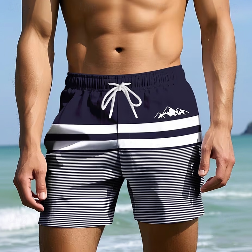 Men's Striped Mountain Swim Trunks Bathing Suits Swim Shorts Board Shorts Mid Waist Casual Casual Beach Vacation Wear Side Pockets Mesh Lining Elastic Drawstring Waist Designer Clothing Apparel 2026 - $20.99 –P2