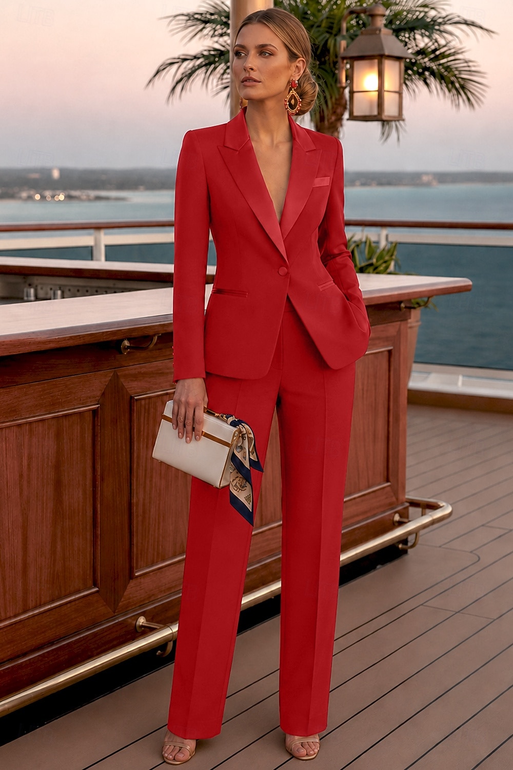 Damen 2-teilige Anzüge Formell Hochzeitsgast Stretch-Crêpe Elegant Einfach Lässig Langarm Bodenlang Peak Revers Einreihig 2026 - $178.99 –P11