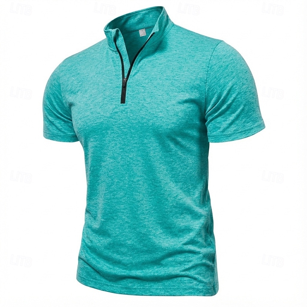 Men's Polo Shirts Zip Polo Casual Daily Quarter Zip Short Sleeve Fashion Basic Plain Lightweight Quarter Zip Summer Spring Blue White Pink Dark Green Purple Orange Polo Shirts 2026 - $21.99 –P15