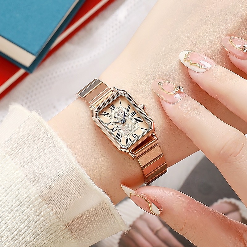 Women's Rectangular Watch, Vintage Silver Stainless Steel Expansion Band Watch with Black Roman Numeral Dial, Elegant Ladies Stretch Bracelet Wristwatch, Retro Fashion Jewelry Gift 2026 - $13.99 –P4