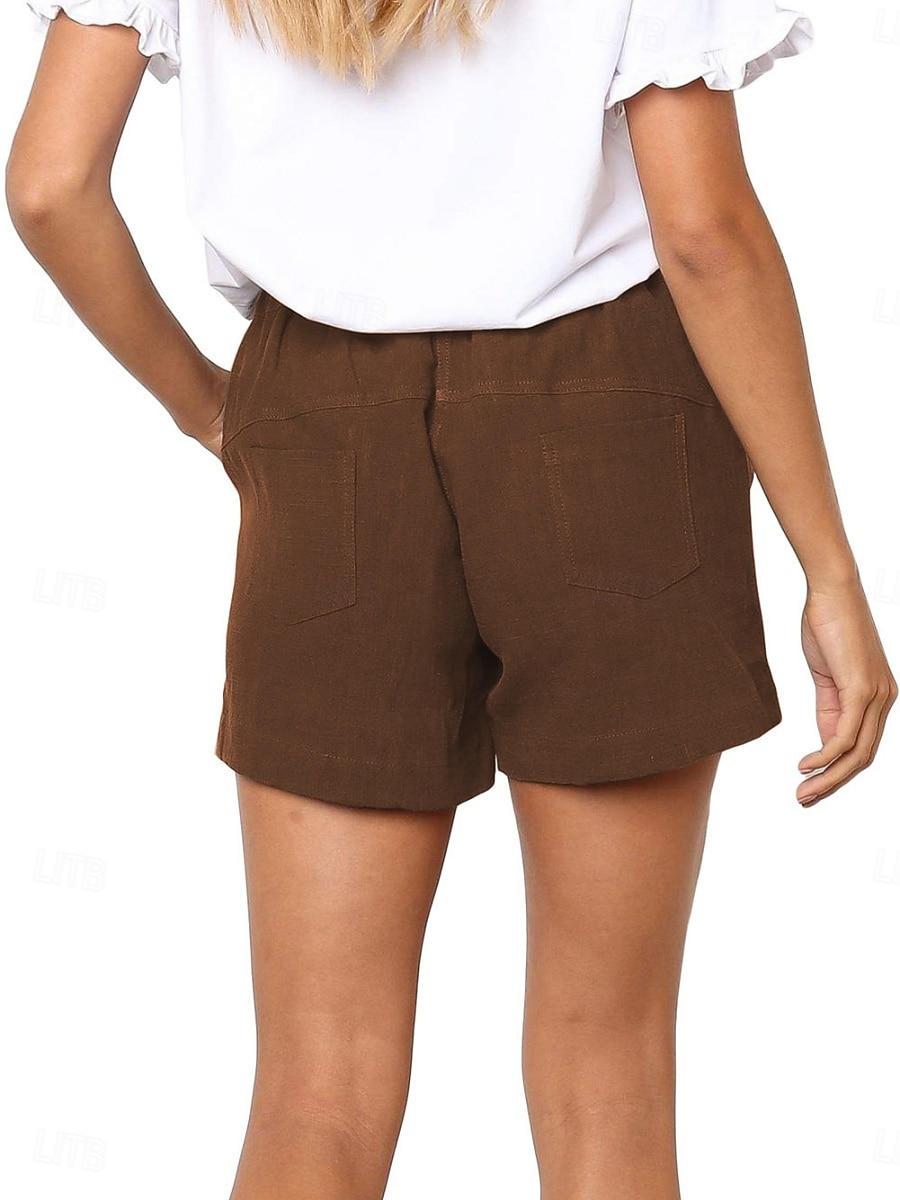 Women's Cotton Shorts Fashion Streetwear Casual Short High Waist Plain Pocket Elastic Waistband Comfy Comfort Soft Stretchy Outdoor Vacation Street Dark-Gray Apricot Khaki Black Summer Spring Loose 2026 - $18.99 –P13