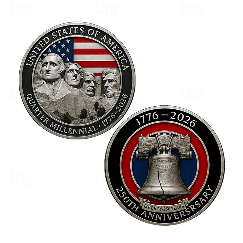 Moeda comemorativa do 250º aniversário dos EUA – Sino da Liberdade &Moeda colecionável patriótica com o desenho do Monte Rushmore, 1776–2026, lembrança histórica. de 2026 por $19.99 –P1
