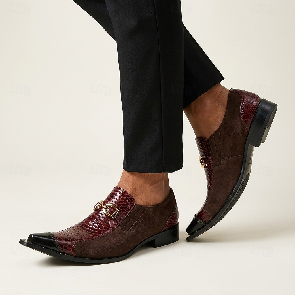 Men's Red Croc-Embossed Strap Dress Shoes Pointed-Toe Statement Formal Footwear for Stylish Men, Weddings, Banquets, Parties and Stage Events 2026 - $109.99 –P3