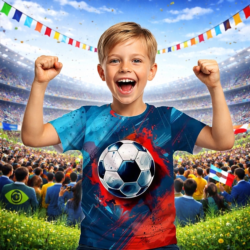 Jungen 3D Grafik Fußball Fußball-T-Shirts T-Shirt Kurzarm 3D-Druck Sommer Frühling Sport Mode Streetwear Kinder 4-12 Jahre Rundhalsausschnitt Lässig Täglich Outdoor Normale Passform 2026 - $15.99 –P1