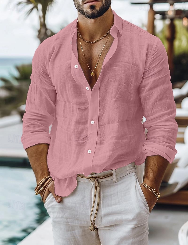 Per uomo Camicia Camicia di lino Camicia Estiva Abbigliamento da spiaggia Camicia con Bottoni Semplice Casuale Quotidiano Blu Nero Bianco Rosa Manica Lunga Colletto Primavera & Estate Abbigliamento del 2026 a $25.99 –P14