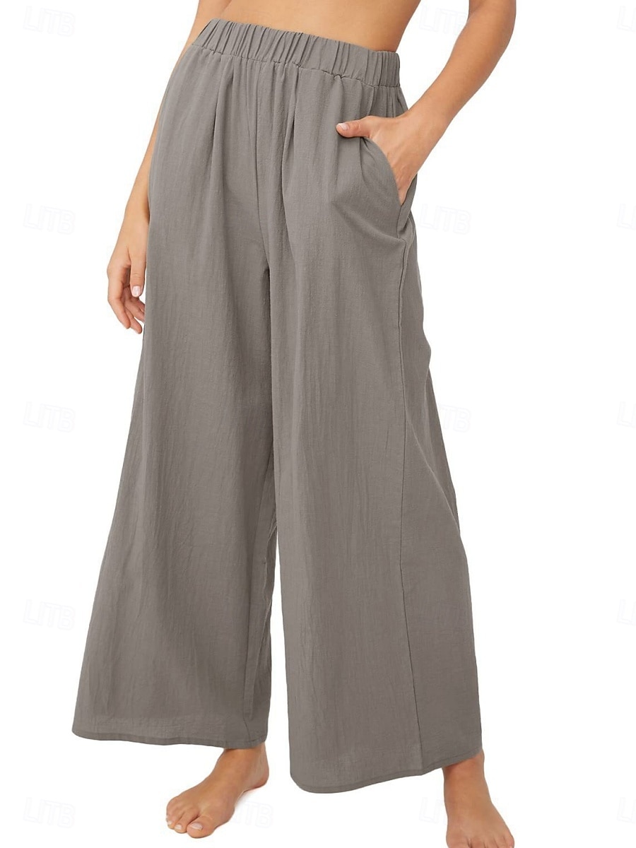 Mujer Algodón Perneras anchas Moda Ropa de calle Casual Longitud total Alta cintura Plano Bolsillo Cintura elástica Confortable Comodidad Suave Elástico Exterior Vacaciones Calle Azul Piscina 2026 - $22.99 –P7