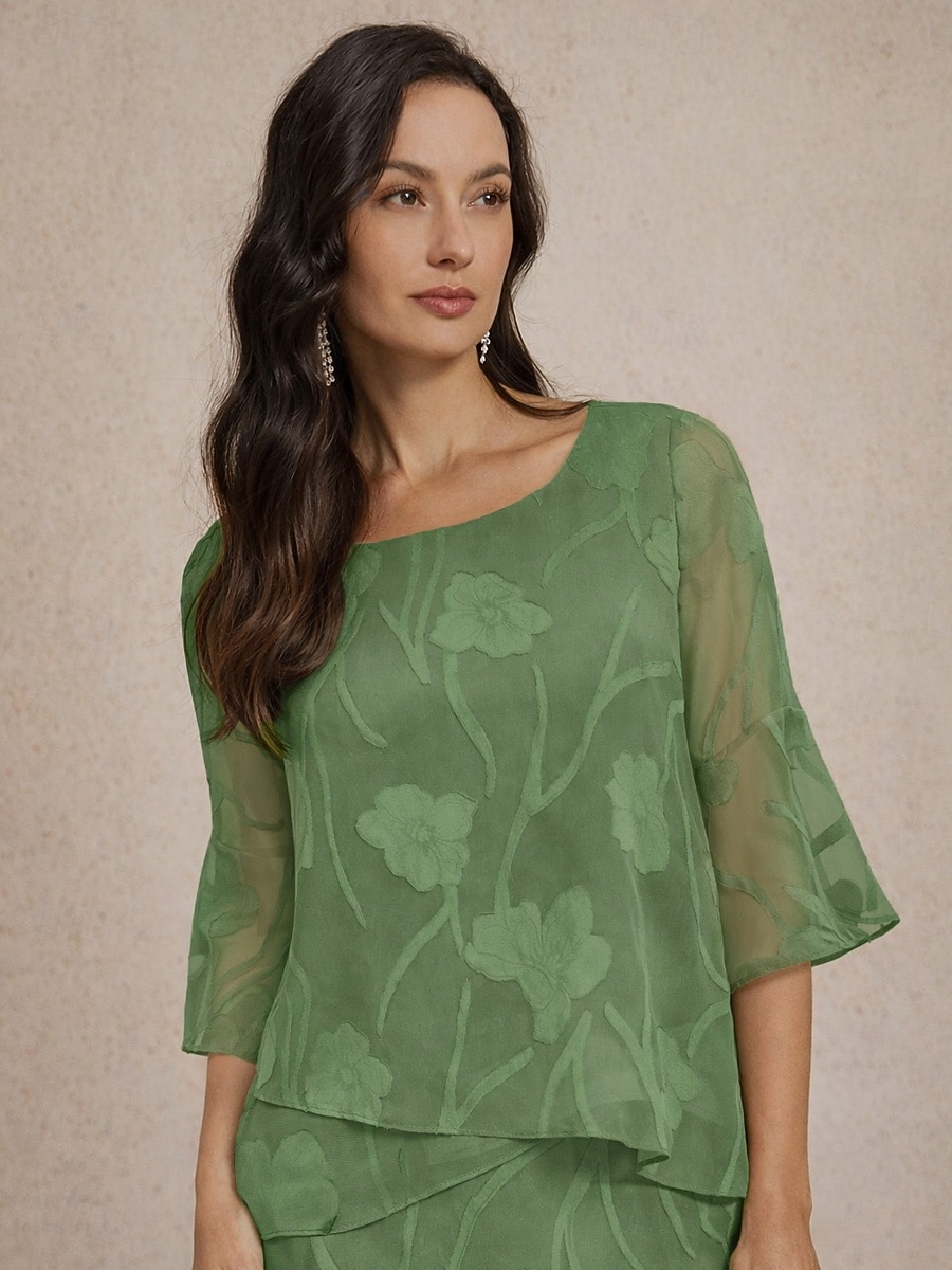 Pentru femei Cămașă din dantelă Bluză Topuri imbracate Topuri din șifon Tiv Asimetric Culoare solidă Floral Grafic Elegant Stilat De Bază Manșon Jumate Cu Mâneci Largi Bateau Topuri lungi Zilnic 2026 - $59.99 –P1