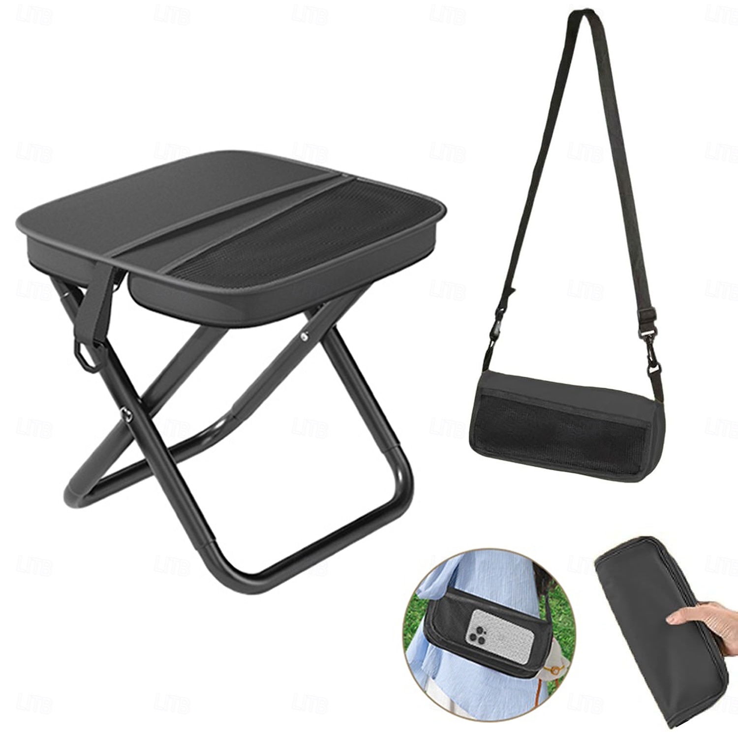 Foldable Backpack Stool, Portable Folding Stool with Sling Bag, Compact Outdoor Seat for Adults with Shoulder Strap, Supports up to 300 lbs for Camping, Fishing, Hiking, Travel, Picnic 2026 - $16.99 –P1